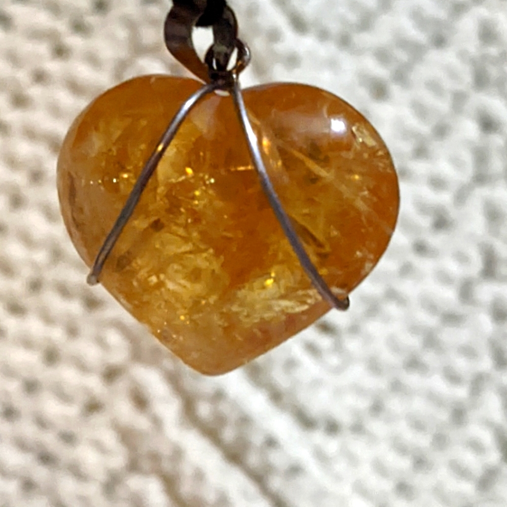 Citrine Crystal Heart Necklace with Amethyst - Picture 2 of 4